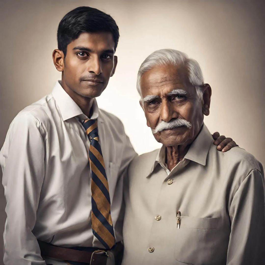 Illustration of Ayushman and his visually impaired grandfather